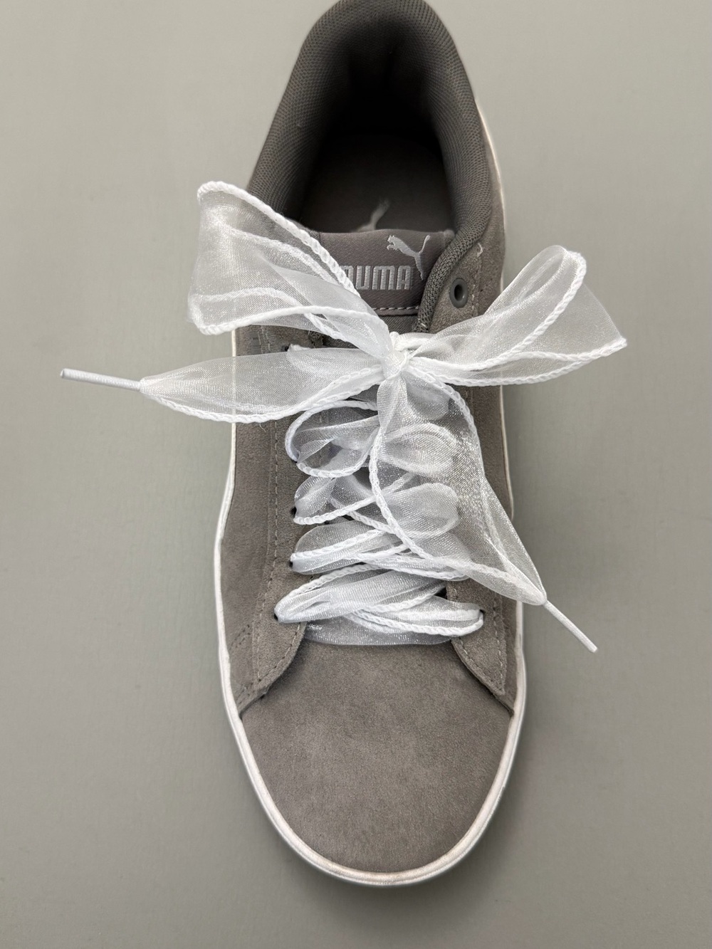White Sheer Organza Ribbon Shoe Laces 47” Wide Satin Look Sneaker Laces